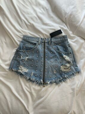 Carmar Light Blue Studded Denim Mini Skirt
